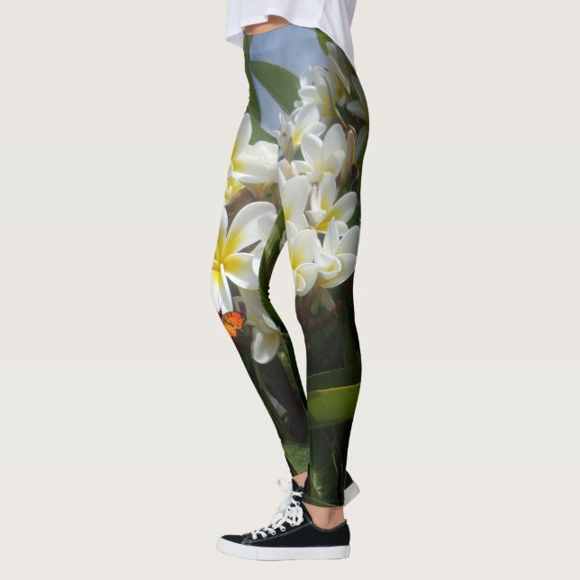 Frangipanis With Butterfly, Full Print Leggings (Links)