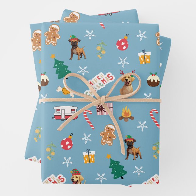 Frank & Baxter Weihnachtswrapping Paper - Blau Geschenkpapier Set (Beispiel)