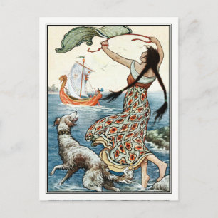 Frank C. Papé Pape - Vintages Mädchen mit Hund Postkarte