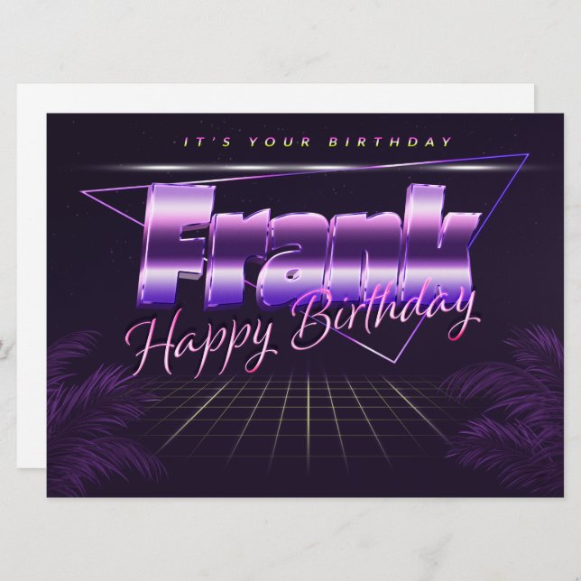 Frank Name Vorname lila retro Karte Geburtstag (Vorne/Hinten)