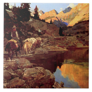 Frank Tenney Johnson Western Art "Mountain Lake" Fliese
