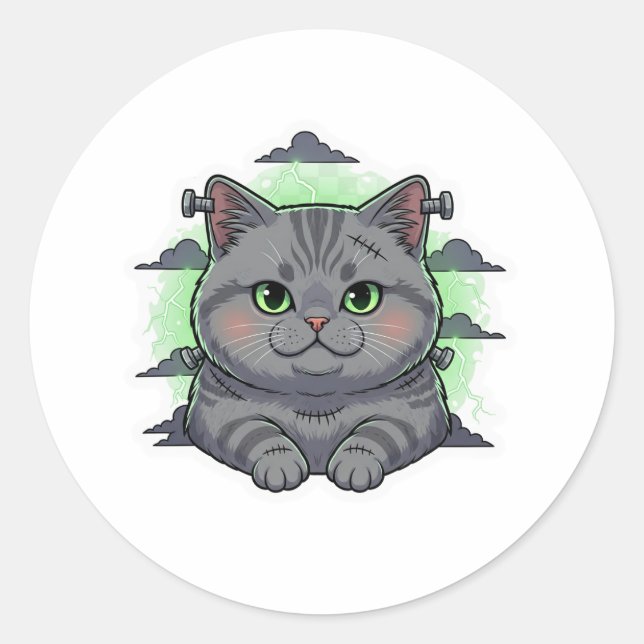 Frankenbrit - British Shorthair Cat Halloween Runder Aufkleber (Vorderseite)