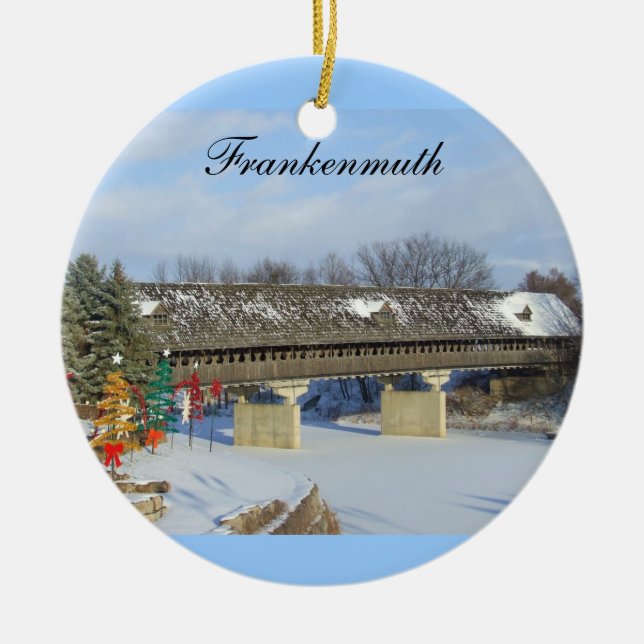 Frankenmuth hölzerne überdachte Brücke Michigan 2 Keramik Ornament (Vorne)