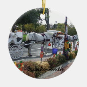 Frankenmuth Michigan weißes Pferdewagen-Herbst Keramik Ornament
