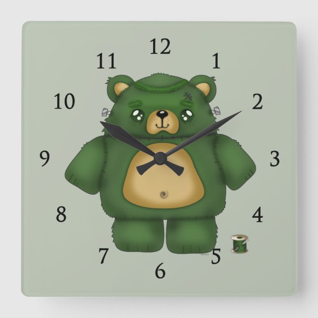 Frankenstein-Bär Quadratische Wanduhr (Vorderseite)