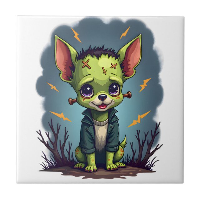 Frankenstein Chihuahua Schock Fliese (Vorderseite)