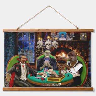 FRANKENSTEIN & DRACULAS MONSTER POKER WANDTEPPICH MIT HOLZRAHMEN