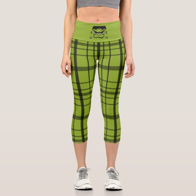 Frankenstein Halloween Face Capri Leggings (Vorderseite)