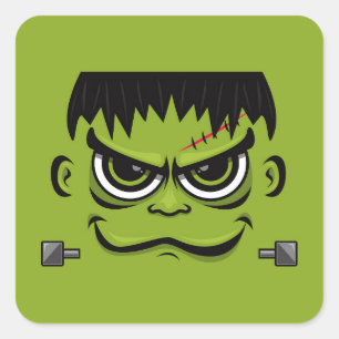 Frankenstein Halloween Face Quadratischer Aufkleber