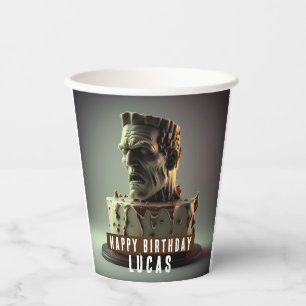 Frankenstein Head Birthday Chocolate Cake Pappbecher