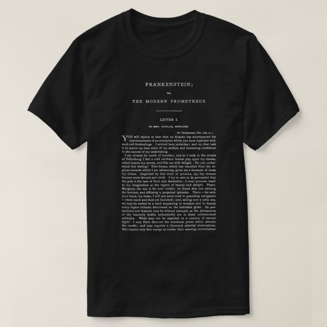 Frankenstein Mary Shelley First Page T-Shirt (Design vorne)