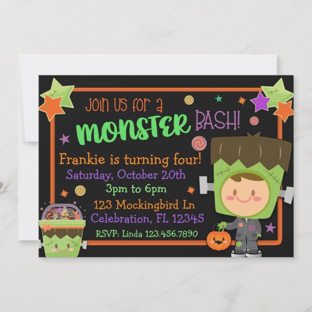 Frankenstein Monster Bash Halloween Einladung (Vorderseite)