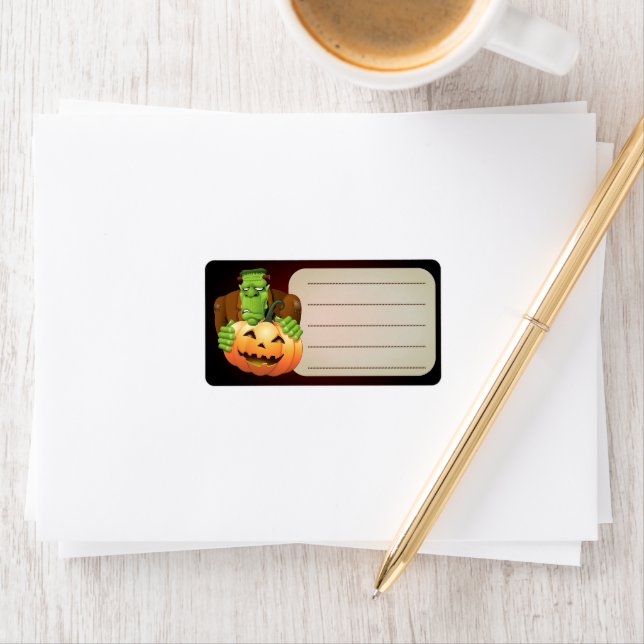 Frankenstein Monster Cartoon mit Pumpkin Adressaufkleber (Insitu)