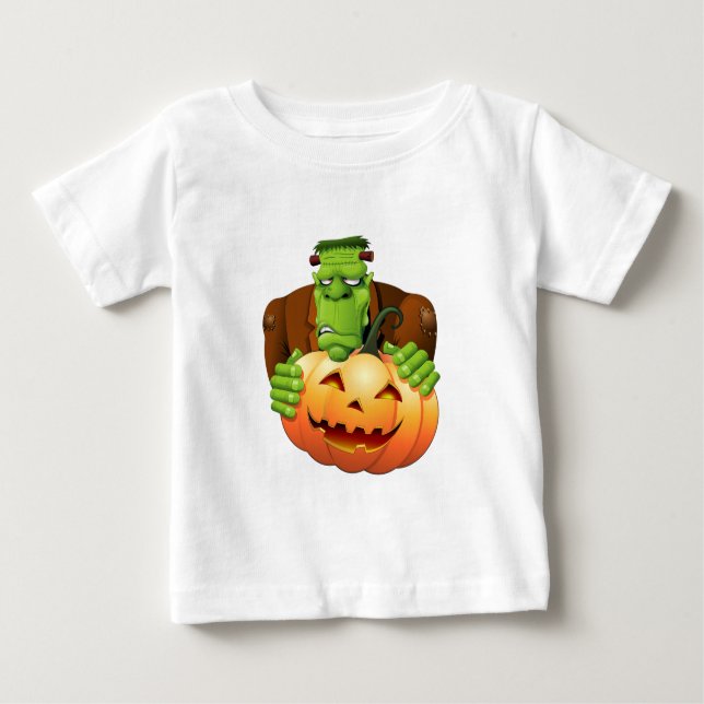 Frankenstein Monster Cartoon mit Pumpkin Baby T-shirt (Vorderseite)