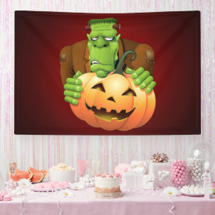 Frankenstein Monster Cartoon mit Pumpkin Banner