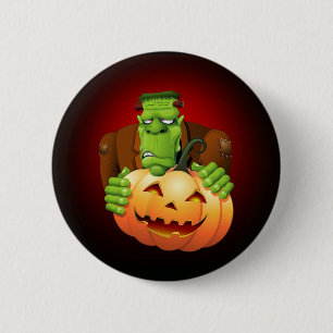 Frankenstein Monster Cartoon mit Pumpkin Button