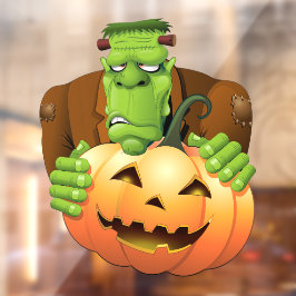 Frankenstein Monster Cartoon mit Pumpkin Fensteraufkleber