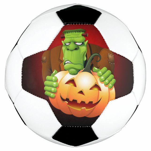 Frankenstein Monster Cartoon mit Pumpkin Fußball (Vorderseite)