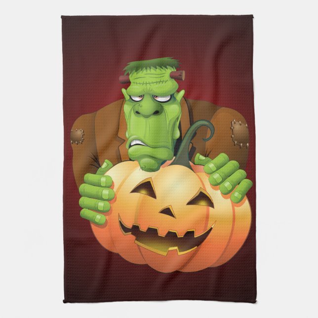 Frankenstein Monster Cartoon mit Pumpkin Geschirrtuch (Vertikal)