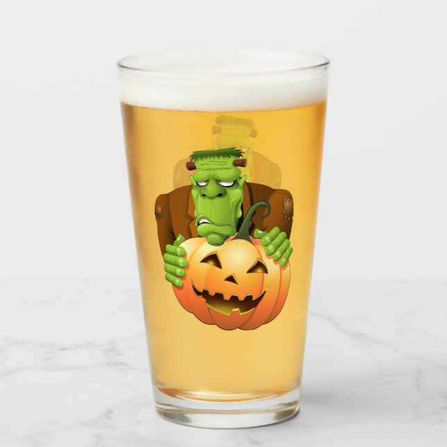 Frankenstein Monster Cartoon mit Pumpkin Glas (Vorne (Gefüllt))