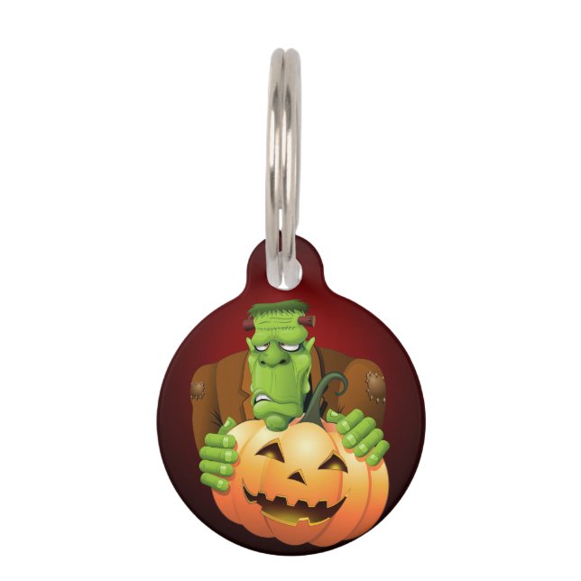 Frankenstein Monster Cartoon mit Pumpkin Haustiermarke (Vorderseite)