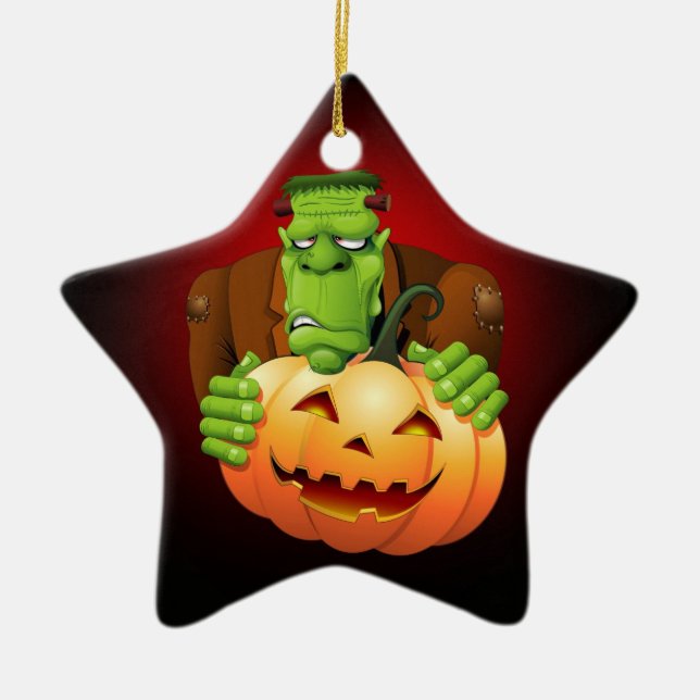 Frankenstein Monster Cartoon mit Pumpkin Keramik Ornament (Vorne)