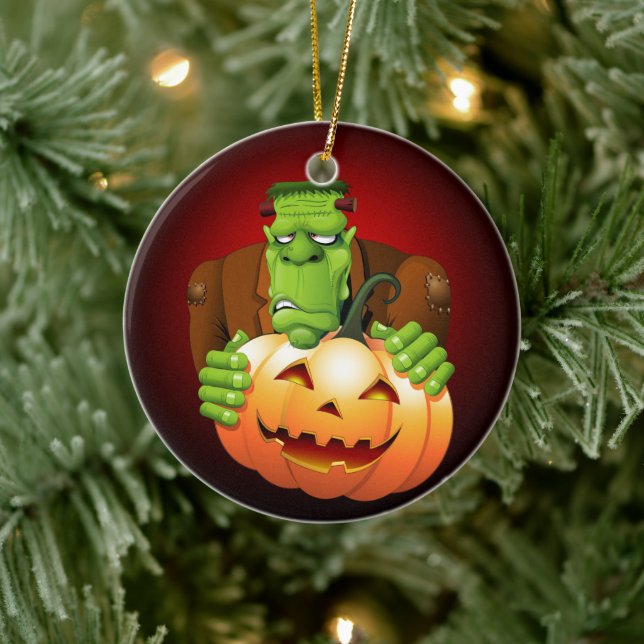 Frankenstein Monster Cartoon mit Pumpkin Keramik Ornament (Baum)