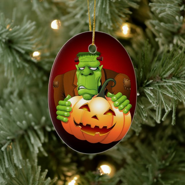 Frankenstein Monster Cartoon mit Pumpkin Keramik Ornament (Baum)