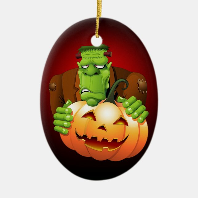 Frankenstein Monster Cartoon mit Pumpkin Keramikornament (Vorne)