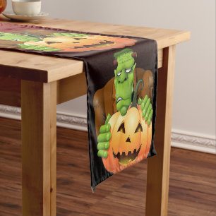 Frankenstein Monster Cartoon mit Pumpkin Kurzer Tischläufer