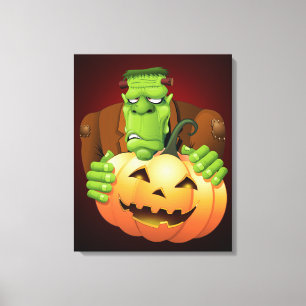 Frankenstein Monster Cartoon mit Pumpkin Leinwanddruck