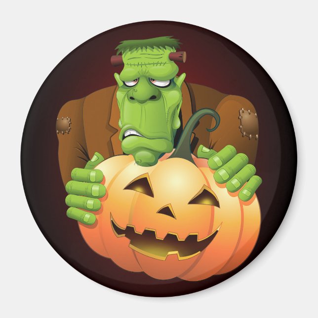 Frankenstein Monster Cartoon mit Pumpkin Magnet (Vorne)