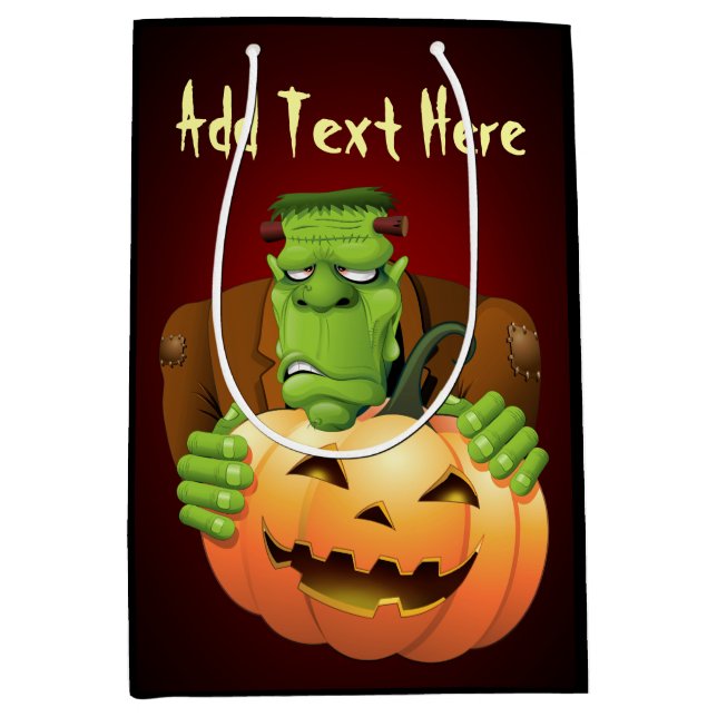 Frankenstein Monster Cartoon mit Pumpkin Mittlere Geschenktüte (Vorderseite)