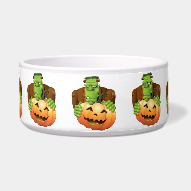 Frankenstein Monster Cartoon mit Pumpkin Napf (Vorderseite)