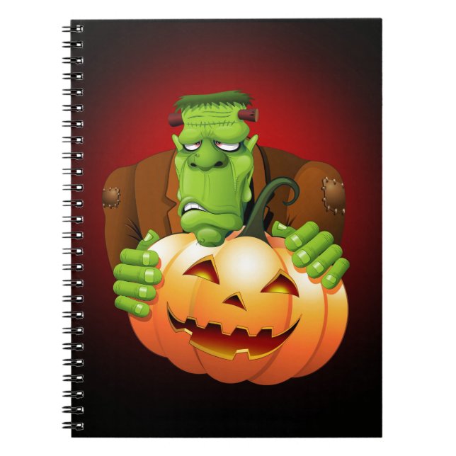 Frankenstein Monster Cartoon mit Pumpkin Notizblock (Vorderseite)