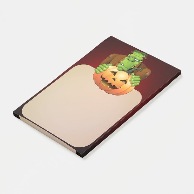 Frankenstein Monster Cartoon mit Pumpkin Post-it Klebezettel (angewinkelt)