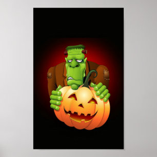 Frankenstein Monster Cartoon mit Pumpkin Poster
