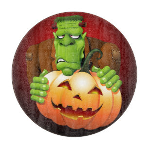 Frankenstein Monster Cartoon mit Pumpkin Schneidebrett