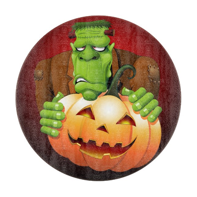 Frankenstein Monster Cartoon mit Pumpkin Schneidebrett (Vorderseite)