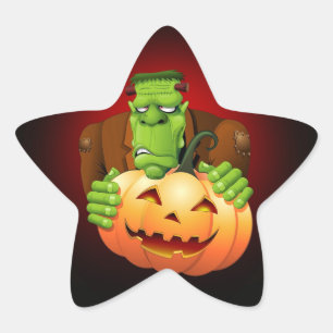 Frankenstein Monster Cartoon mit Pumpkin Stern-Aufkleber