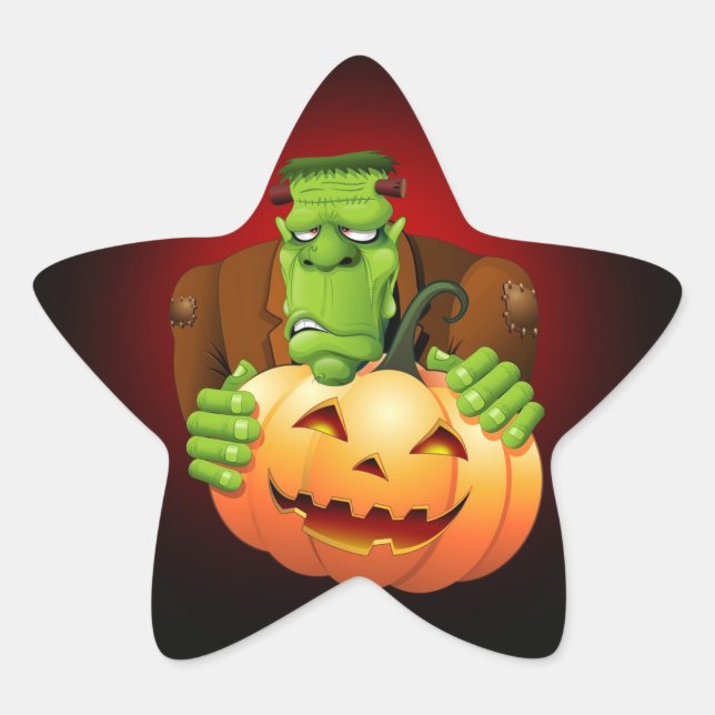 Frankenstein Monster Cartoon mit Pumpkin Stern-Aufkleber (Vorderseite)