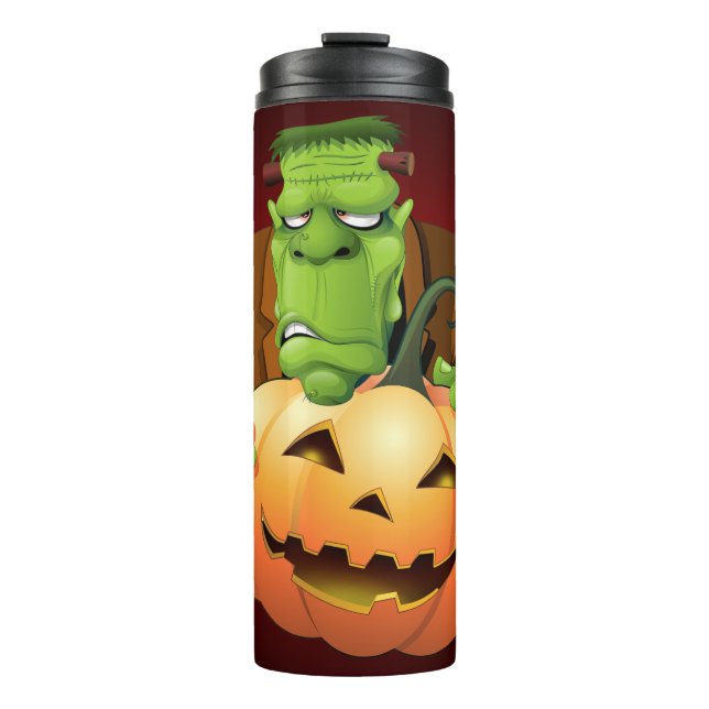Frankenstein Monster Cartoon mit Pumpkin Thermosbecher (Vorderseite)