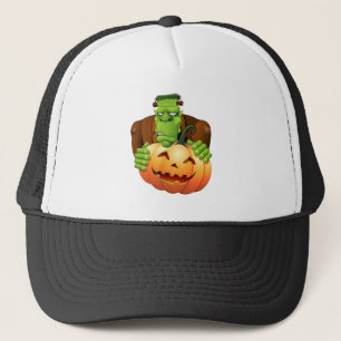 Frankenstein Monster Cartoon mit Pumpkin Truckerkappe