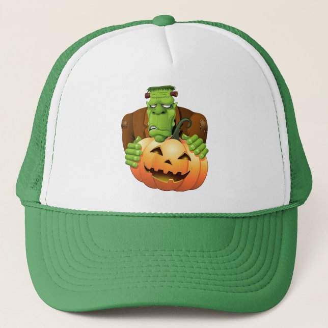 Frankenstein Monster Cartoon mit Pumpkin Truckerkappe (Vorderseite)