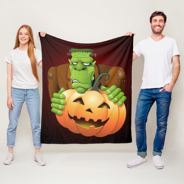 Frankenstein Monster Cartoon with Pumpkin Fleecedecke (Beispiel)