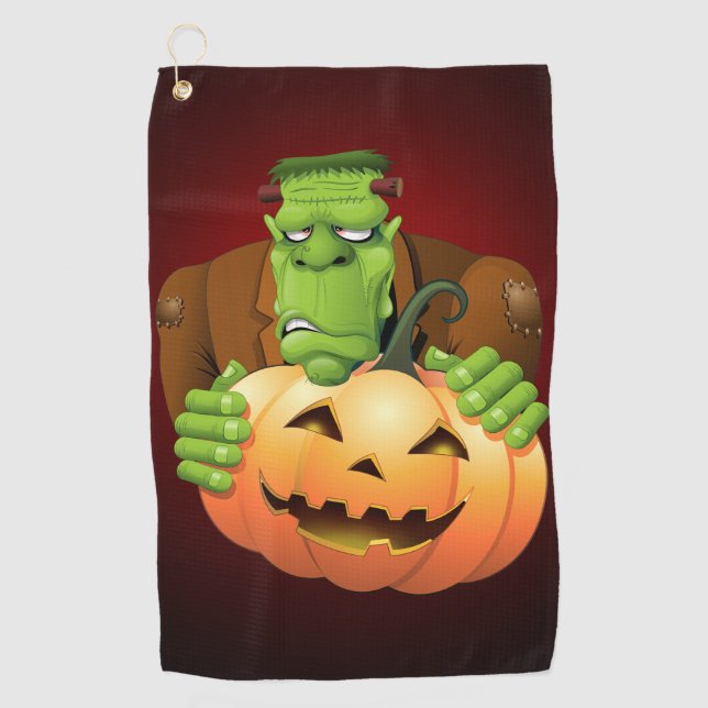 Frankenstein Monster Cartoon with Pumpkin Golfhandtuch (Vorderseite)