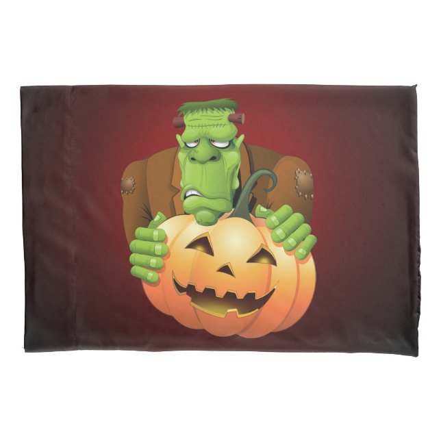 Frankenstein Monster Cartoon with Pumpkin Kissenbezug (Vorderseite)