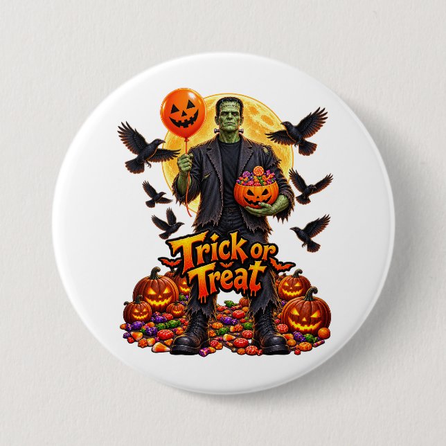 Frankenstein-Monster Halloween Button (Vorderseite)