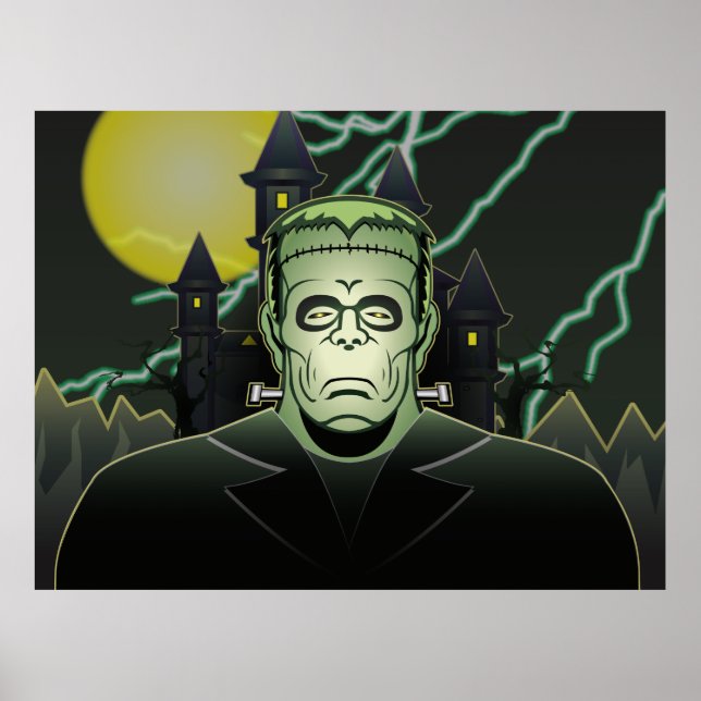 Frankenstein Monster Halloween Castle Lightning Poster (Vorne)