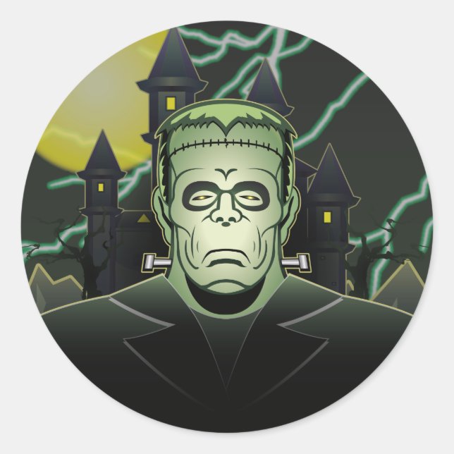 Frankenstein Monster Halloween Castle Lightning Runder Aufkleber (Vorderseite)